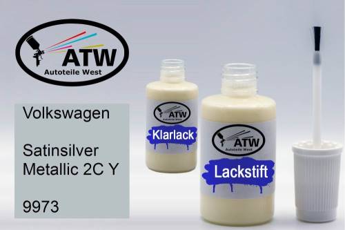 Volkswagen, Satinsilver Metallic 2C Y, 9973: 20ml Lackstift + 20ml Klarlack - Set, von ATW Autoteile West.